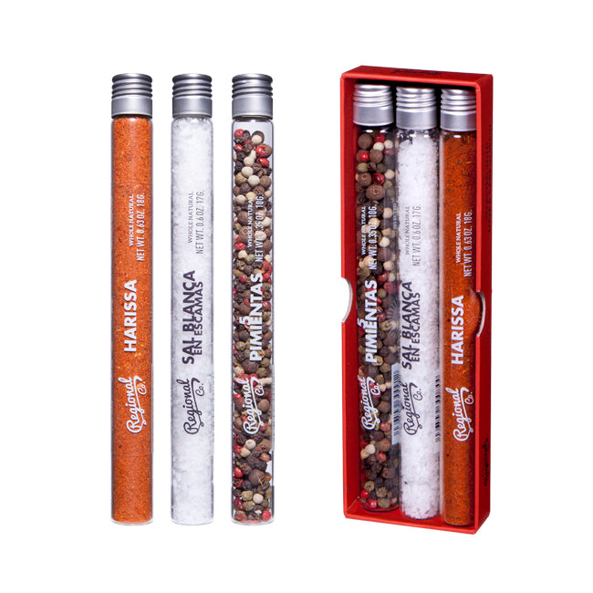 3 Molinillos  All Mix De 5 Pimientas, Sal Blanca Escamas, Harissa En Gift Pack 45g