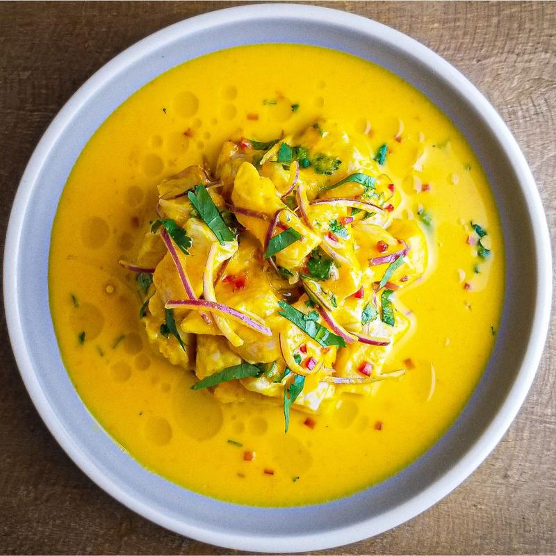 Peruvian ceviche with yellow chili pepper