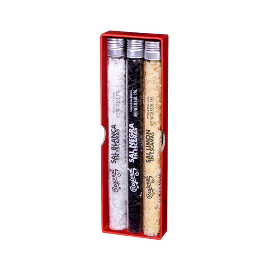 3 Tubos Basic De Sal Limón Escamas, Sal Negra Tinta De Calamar Escamas, Sal Blanca Escamas En Gift Pack 49g