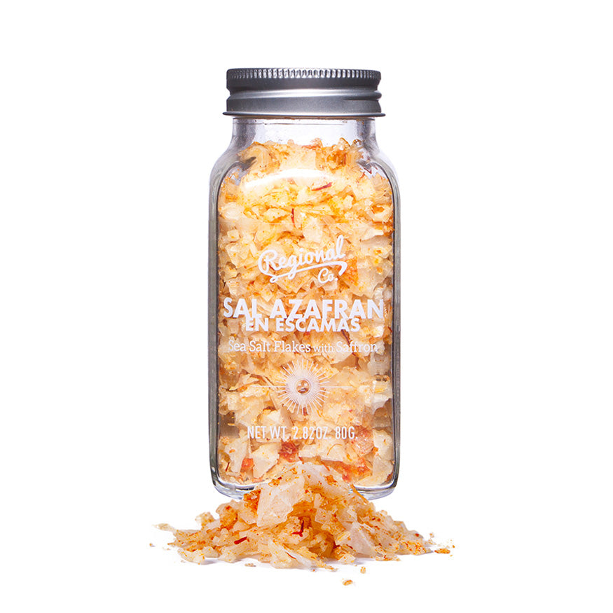 Saffron Flake Salt in Glass Jar 80g